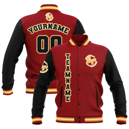 Benutzerdefiniert Schwarz Rot Gelb Wasserdichte Varsity Jacken Personalisiert genäht Name Nummer Logo zu Letterman Jacken