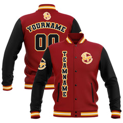 Benutzerdefiniert Schwarz Rot Gelb Wasserdichte Varsity Jacken Personalisiert genäht Name Nummer Logo zu Letterman Jacken