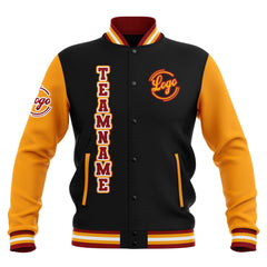 Benutzerdefiniert Schwarz Gelb Rot Wasserdichte Varsity Jacken Personalisiert genäht Name Nummer Logo zu Letterman Jacken