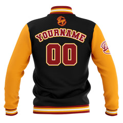 Benutzerdefiniert Schwarz Gelb Rot Wasserdichte Varsity Jacken Personalisiert genäht Name Nummer Logo zu Letterman Jacken