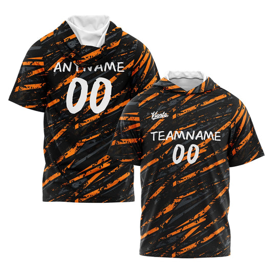 Benutzerdefinierte Schwarz Orange Kurzarm-Kapuzenpullover für Männer Frauen Hemden mit Kapuzen gedruckt Name Logo