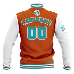 Benutzerdefiniert Orange Weiß Teal Wasserdichte Varsity Jacken Personalisiert genäht Name Nummer Logo zu Letterman Jacken
