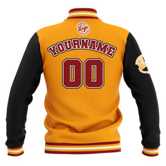 Benutzerdefiniert Schwarz Gelb Rot Wasserdichte Varsity Jacken Personalisiert genäht Name Nummer Logo zu Letterman Jacken