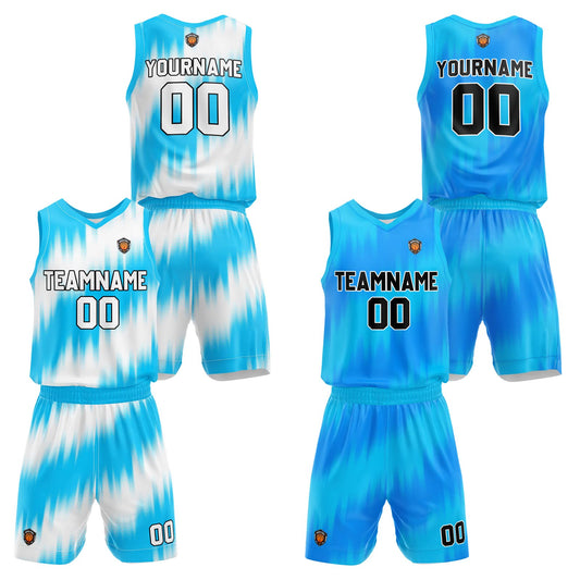 Benutzerdefinierte Hellblau Reversible Basketball Jersey Personalisierte Name Nummernlogo drucken