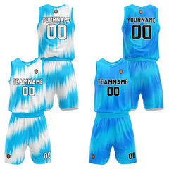 Benutzerdefinierte Hellblau Reversible Basketball Jersey Personalisierte Name Nummernlogo drucken