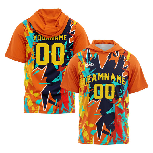 Benutzerdefinierte Marine Orange Kurzarm-Kapuzenpullover für Männer Frauen Hemden mit Kapuzen gedruckt Name Logo