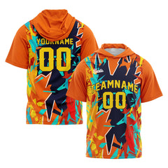 Benutzerdefinierte Marine Orange Kurzarm-Kapuzenpullover für Männer Frauen Hemden mit Kapuzen gedruckt Name Logo