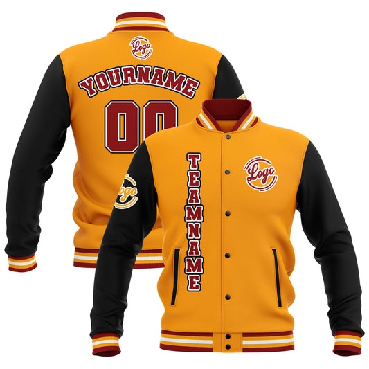 Benutzerdefiniert Schwarz Gelb Rot Wasserdichte Varsity Jacken Personalisiert genäht Name Nummer Logo zu Letterman Jacken