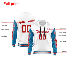 Benutzerdefiniert Blau Weiß Rot Hoodie Personalisiert Männer Pullover Hoodie Gedruckt Team Name Number Logo für Frauen