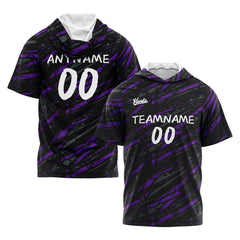 Benutzerdefinierte Schwarz Lila Kurzarm-Kapuzenpullover für Männer Frauen Hemden mit Kapuzen gedruckt Name Logo