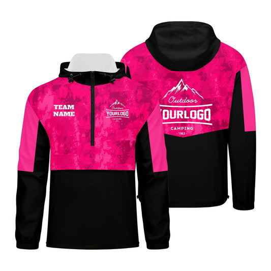 Anpassbare Rosa Camouflage Winddichte Softshell Kapuzenjacke - Vollverschluss, Logo- & Text-Druck