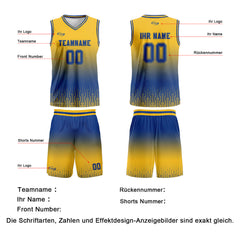 Benutzerdefinierter Gelb Blau Farbverlauf Basketball Jersey Uniform Anzug gedruckt Ihr Logo Name Nummer
