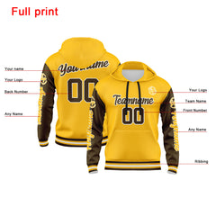 Benutzerdefiniert Braun Gelb Hoodie Personalisiert Männer Pullover Hoodie Gedruckt Team Name Number Logo für Frauen