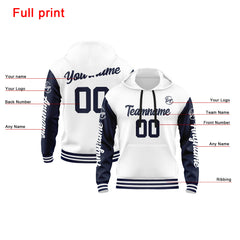 Benutzerdefiniert Marine Weiß Hoodie Personalisiert Männer Pullover Hoodie Gedruckt Team Name Number Logo für Frauen