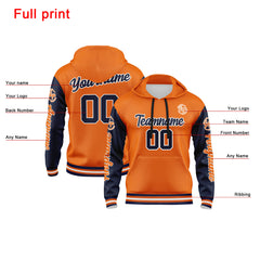 Benutzerdefiniert Marine Orange Hoodie Personalisiert Männer Pullover Hoodie Gedruckt Team Name Number Logo für Frauen