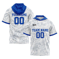 Benutzerdefinierte Weiß Blau Kurzarm-Kapuzenpullover für Männer Frauen Hemden mit Kapuzen gedruckt Name Logo