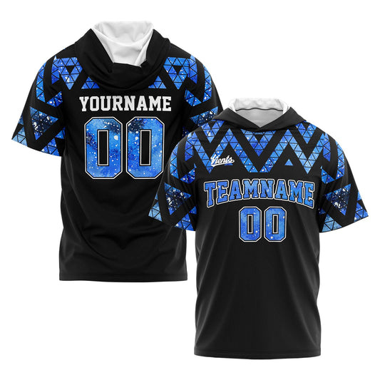 Benutzerdefinierte Schwarz Blau Kurzarm-Kapuzenpullover für Männer Frauen Hemden mit Kapuzen gedruckt Name Logo