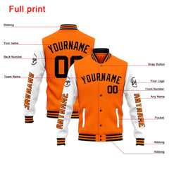 Benutzerdefinierte Varsity-Jacke. Letterman-Jacke für Männer, Frauen und Jugendliche Orange Weiß