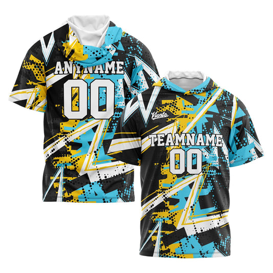 Benutzerdefinierte Schwarz Gelb Hellblau Kurzarm-Kapuzenpullover für Männer Frauen Hemden mit Kapuzen gedruckt Name Logo