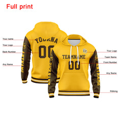 Benutzerdefiniert Braun Gelb Hoodie Personalisiert Männer Pullover Hoodie Gedruckt Team Name Number Logo für Frauen
