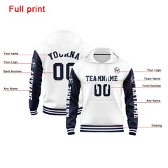 Benutzerdefiniert Marine Weiß Hoodie Personalisiert Männer Pullover Hoodie Gedruckt Team Name Number Logo für Frauen