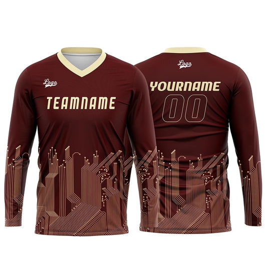 Kundenspezifisches Dunkelrot Lichtgelb Basketball Fußball Schießen langes T-Shirt für Erwachsene und Kinder