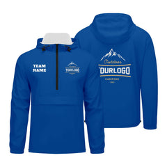 Anpassbare Blau Winddichte Softshell Kapuzenjacke - Vollverschluss, Logo- & Text-Druck
