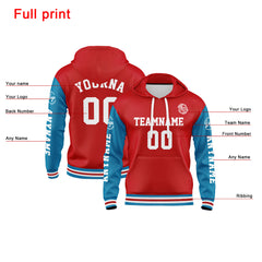 Benutzerdefiniert Blau Rot Hoodie Personalisiert Männer Pullover Hoodie Gedruckt Team Name Number Logo für Frauen