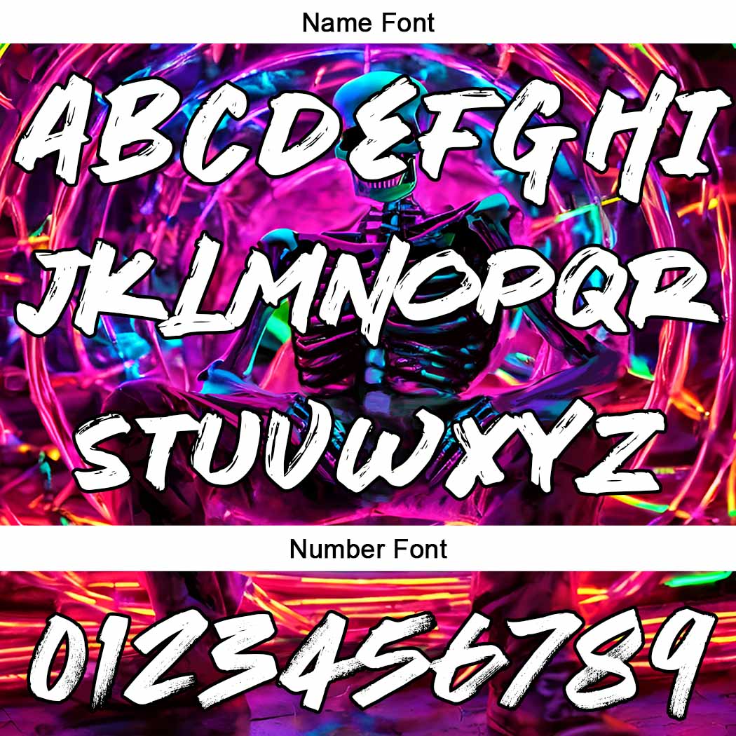 Benutzerdefinierter Sweatshirt-Hoodie für Mann, Frau, Mädchen, Junge. Drucken Sie Ihr Logo, Ihren Namen und Ihre Nummer Neon Skelett
