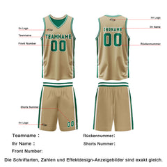 Benutzerdefinierte Gold Grün Reversible Basketball Jersey Personalisierte Drucken Name Nummer Logo