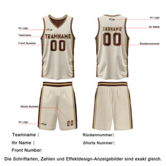 Benutzerdefinierte Cremebraun Reversible Basketball Jersey Personalisierte Drucken Name Nummer Logo