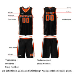 Benutzerdefinierte Schwarz Orange Reversible Basketball Jersey Personalisierte Drucken Name Nummer Logo