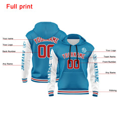 Benutzerdefiniert Blau Weiß Rot Hoodie Personalisiert Männer Pullover Hoodie Gedruckt Team Name Number Logo für Frauen