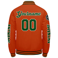 Maßgeschneiderte Dunkelgrün Orange Letterman Varsity Jacket Individuelle Stickerei Druck nach Ihrem Wunsch