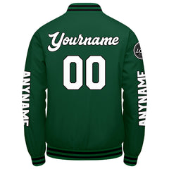 Maßgeschneiderte Grün Schwarz Weiß Letterman Varsity Jacket Individuelle Stickerei Druck nach Ihrem Wunsch