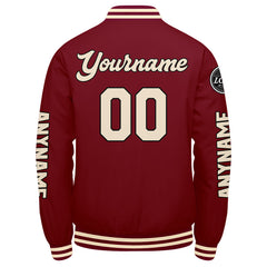 Maßgeschneiderte Crimson Creme Letterman Varsity Jacket Individuelle Stickerei Druck nach Ihrem Wunsch