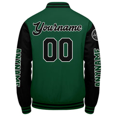Maßgeschneiderte Grün Schwarz Letterman Varsity Jacket Individuelle Stickerei Druck nach Ihrem Wunsch