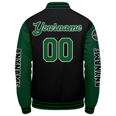 Maßgeschneiderte Grün Schwarz Letterman Varsity Jacket Individuelle Stickerei Druck nach Ihrem Wunsch