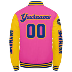 Maßgeschneiderte Rosa Gelb Königlich Letterman Varsity Jacket Individuelle Stickerei Druck nach Ihrem Wunsch