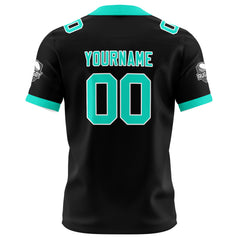 Benutzerdefinierte Schwarz Cyan Fußball Trikots Personalisierter Name Nummer Logo