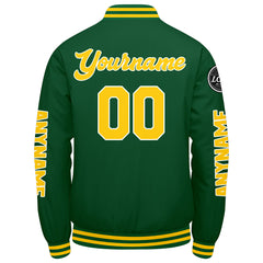 Maßgeschneiderte Grün Gelb Letterman Varsity Jacket Individuelle Stickerei Druck nach Ihrem Wunsch