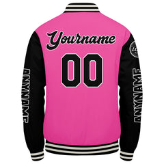 Maßgeschneiderte Rosa Schwarz Letterman Varsity Jacket Individuelle Stickerei Druck nach Ihrem Wunsch