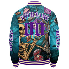 Maßgeschneiderte Blau Lila Letterman Varsity Jacket Individuelle Stickerei Druck nach Ihrem Wunsch