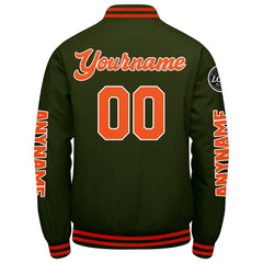 Maßgeschneiderte Olivengrün Orange Letterman Varsity Jacket Individuelle Stickerei Druck nach Ihrem Wunsch