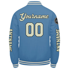Maßgeschneiderte Hellblaue Creme Letterman Varsity Jacket Individuelle Stickerei Druck nach Ihrem Wunsch