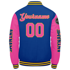 Maßgeschneiderte Königlich Rosa Letterman Varsity Jacket Individuelle Stickerei Druck nach Ihrem Wunsch