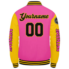 Maßgeschneiderte Rosa Gelb Schwarz Letterman Varsity Jacket Individuelle Stickerei Druck nach Ihrem Wunsch