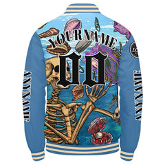 Maßgeschneiderte Hellblau Letterman Varsity Jacket Individuelle Stickerei Druck nach Ihrem Wunsch