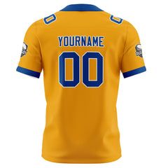 Benutzerdefinierte Gelb Blau Fußball Trikots Personalisierter Name Nummer Logo