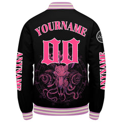 Maßgeschneiderte Rosa Letterman Varsity Jacket Individuelle Stickerei Druck nach Ihrem Wunsch